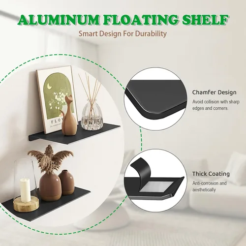 Vista 4 de Estantes flotantes de 8 pulgadas para pared, estantes de pared de metal, mini estante de exhibición para coleccionables, estantes flotantes negros