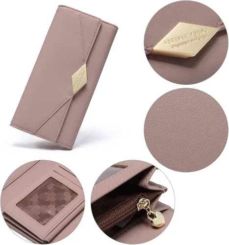 Vista 6 de Cartera de cuero suave para mujer con tres pliegues y organizador de tarjetas
