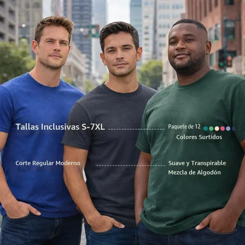 Vista 7 de SOCKS'NBULK Camisetas de manga corta con cuello redondo de algodón para Paquete de 12 variados.