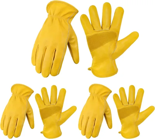 Vista 9 de DULFINE Cowhide Leather Work Gloves for Men & Women, Reinforced Durable Gardening Gloves, Puncture & Cut Resistant