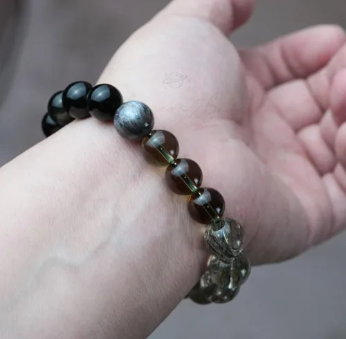 Vista 74 de Precious Gemstone Natural Crystal Healing Bracelet, Rutilated Quartz, Moonstone, Quartz Handmade Original Design Bracelet