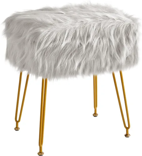 Vista 4 de IBUYKE Taburete rectangular de piel sintética para tocador con almacenamiento, otomana de silla de maquillaje peluda, asiento acolchado suave