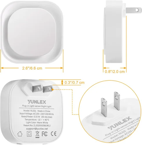Vista 8 de YUNLEX Paquete de 4 luces nocturnas enchufables regulables, luz nocturna azul, sensor automático de atardecer a amanecer, luz nocturna LED, brillo