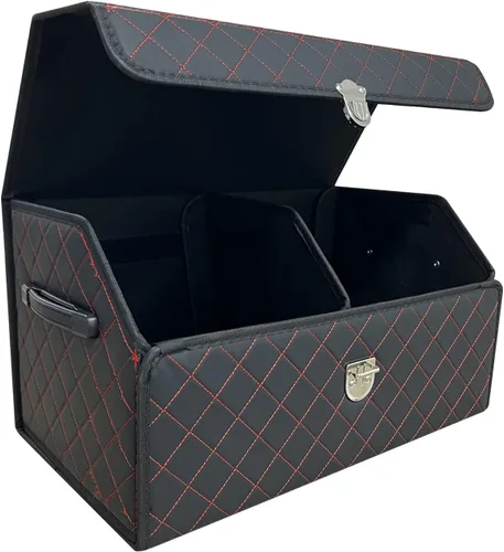 Vista 10 de Organizador de maletero Wuatow para coche, organizador de maletero para SUV y sedán, con tapa, multifuncional, caja de almacenamiento de carga Negro
