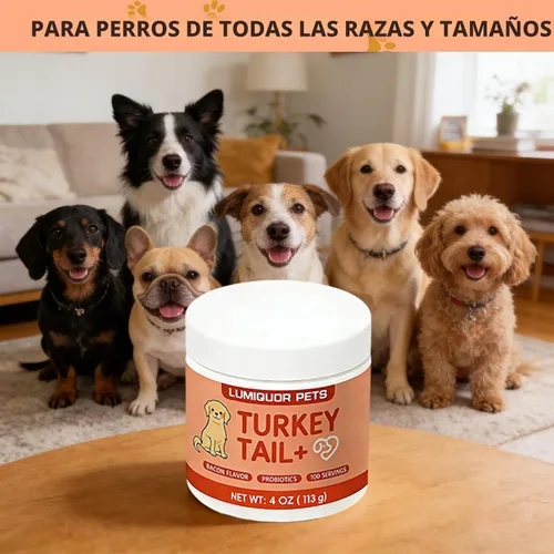 Vista 3 de Lumiquor Tu-rk-ey - Cola para perros, polvo de hongo Lumiquor Tu-rk-ey, apoya la inmunidad de tu perro maduro, intestino, piel, (1 unidad)