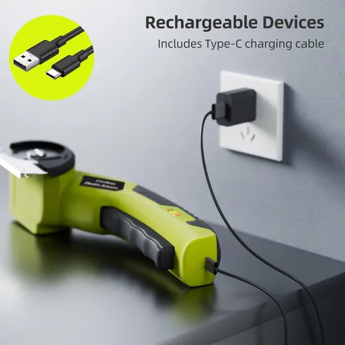 Vista 9 de Cortador eléctrico inalámbrico, cortador de tijeras recargable de 4 V con 2 cuchillas giratorias, cable USB, bolsa de almacenamiento, bloqueo