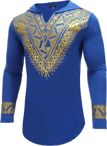 Vista 2 de Pacinoble - Camisa de manga larga para hombre con diseño africano, Dashiki, ajuste estrecho