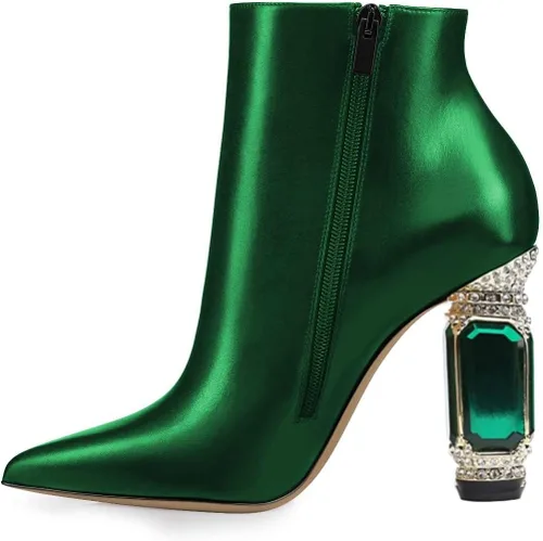 Vista 131 de FSJ Botas de tacón alto con punta puntiaguda para mujer, con tacón alto, con cremallera lateral brillante, estilo casual, para uso diario, zapatos