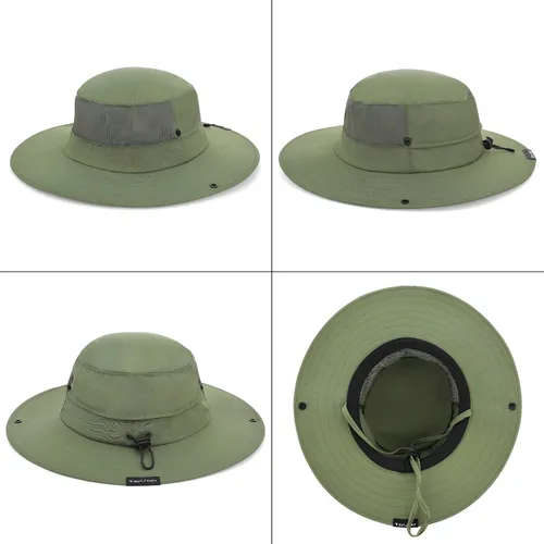 Vista 8 de Cooling Sun Bucket Hat, UPF 50+ Wide Brim Boonie Hat with Ponytail Hole 01 Verde (01 Army Green)