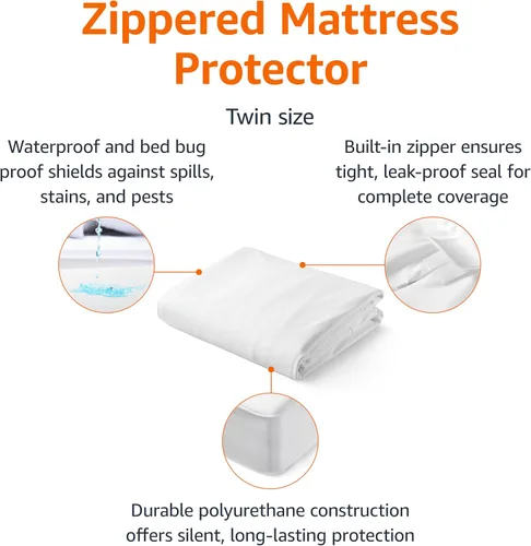 Vista 2 de Amazon Basics Funda de colchón con cremallera, impermeable y a prueba de chinches, tamaño individual