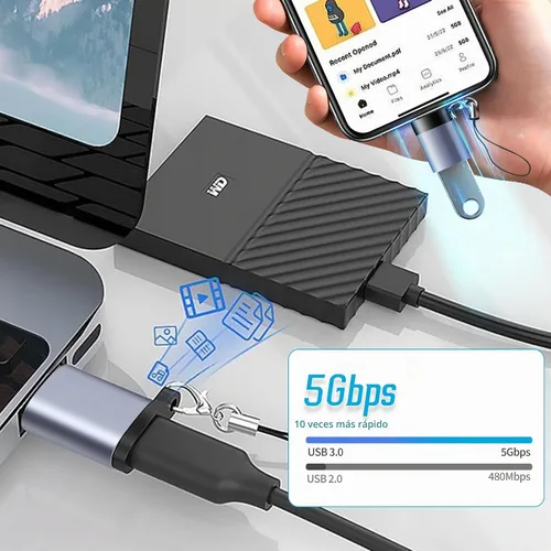 Vista 7 de Adaptador USB a USB C, USB C macho a USB 3.0 hembra, Paquete de 2, convertidor de cargador C hembra a A macho compatible con Apple Watch Ultra 8 9
