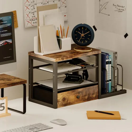 Vista 3 de Organizador de escritorio de madera Homeiju con cajones, organizador de archivos de escritorio con 3 soportes verticales, estante para archivos