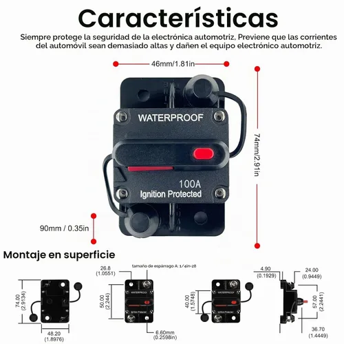 Vista 3 de Disyuntor de 100 amperios de 12 V a 48 V CC con botón de interruptor de reinicio manual para motor de arrastre de barcos, vehículos de remolque