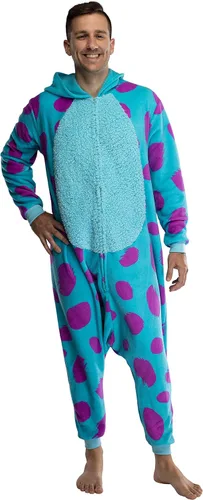Vista 5 de Disney Monsters Inc - Disfraz de vellón Sherpa Sulley Kigurumi para adultos disfraz de una pieza Azul Patchwork