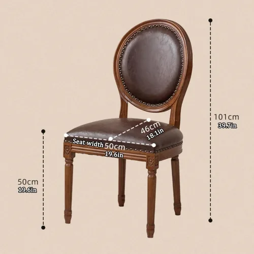 Vista 2 de Juego de sillas de comedor de madera 1/2/4, sillas de cocina tapizadas con asiento de cuero, silla de comedor rústica, silla lateral sin brazos