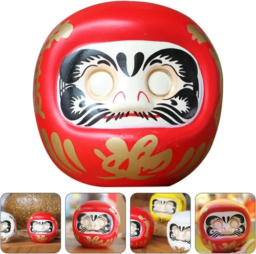 Vista 9 de Tofficu Hucha japonesa Daruma – Figura de cerámica roja Daruma para decoración del hogar, ahorro para niños y decoración zen japonesa – 4.33 pulgadas