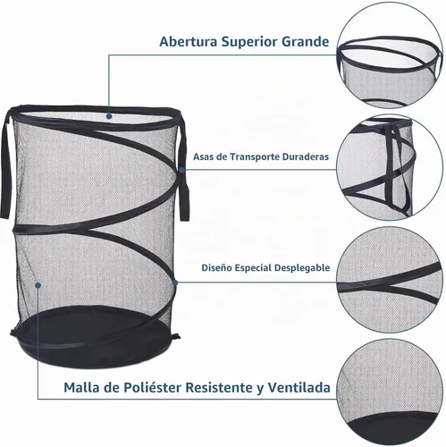 Vista 4 de Cesta de lavandería emergente de malla Seiritex 115L, cesta de lavandería plegable de gran capacidad extra, cesta de almacenamiento de ropa plegable