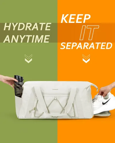 Vista 5 de BAGSMART - Bolsa de gimnasio para hombres y mujeres, bolsa de viaje deportiva con compartimento para zapatos y bolsillo húmedo, bolsa de lona