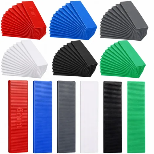 Vista 8 de Konohan 300 piezas de calzas planas de plástico estructurales para nivelación, 3/64, 5/64, 1/8, 5/32, 3/16, 1/4, verde, negro, blanco, gris, azul