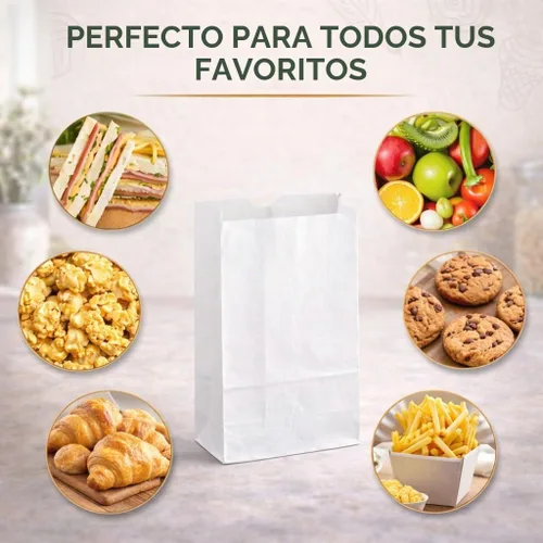 Vista 6 de Perfect Stix Bolsas de Papel Kraft Blanco de 4lb - 5" de Ancho x 9 3/4" de Alto con Fuelle de 3 1/8". Paquete de 100ct (Bolsa Kraft Blanca 4-100)