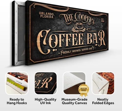 Vista 2 de TAILORED CANVASES Letrero personalizado de barra de café – Lienzo pequeño y grande para decoración de pared, para el hogar, cocina, estación