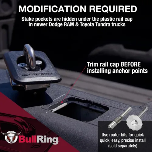 Vista 9 de Bull Ring Anclas de amarre retráctiles para cajuela de camioneta para Dodge RAM 2009+, Toyota Tundra CrewMax 2014-24, Hyundai Santa Cruz 2022-24, se
