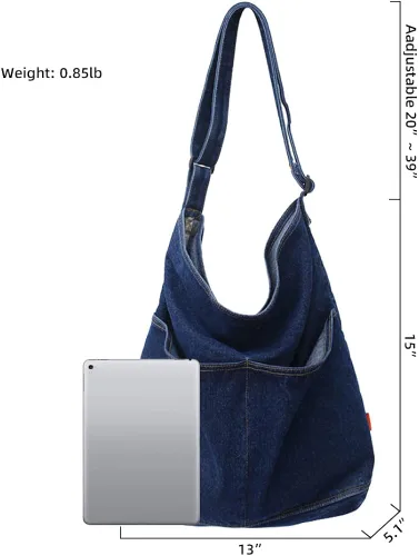 Vista 6 de ROUROU Bolso de hombro de mezclilla para mujer bolso de mano estilo hobo casual bolso cruzado retro bolso de gran capacidad