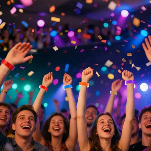 Vista 6 de 300 pulseras para eventos, muñequeras de neón impermeables para fiestas, ligeras pulseras de papel de concierto, bandas adhesivas de mano, color azul