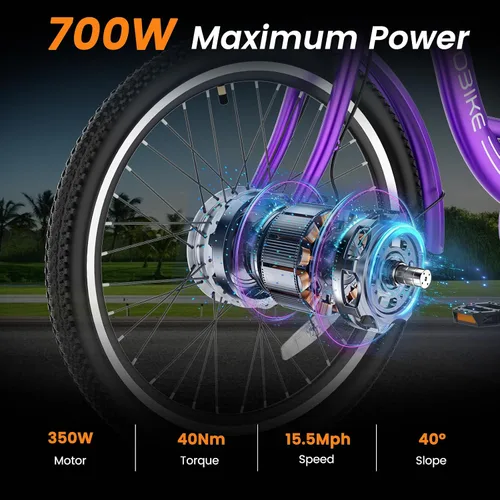 Vista 2 de MOPHOTO Triciclo eléctrico para adultos y personas mayores, E-Trike de 3 ruedas de 24/26 pulgadas con batería extraíble de 36 V motor de 350 W