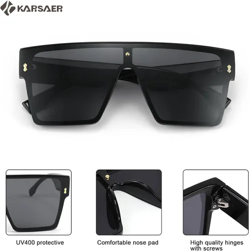 Vista 5 de Karsaer Chic De Gran Tamaño Cuadrado Mujeres Hombres De Una Sol Pieza Gafas De Sol Moda Top Plano Grande Unisex Gafas De Sol Mujeres Hombres K7110