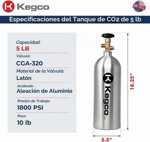 Vista 2 de Cilindro de aire de gas comprimido de tanque de CO2 de aluminio de 5 lb