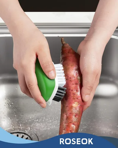 Vista 7 de ROSEOK Cepillo para limpiar papas y verduras, cepillo de cocina autónomo para limpieza de frutas y verduras, verde, paquete de 2 Self-Standing