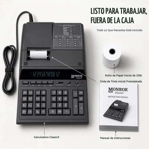 Vista 9 de Monroe ClassicX Calculadora de impresión resistente de 12 dígitos, rollo de papel cerrado, teclas táctiles de terciopelo, 5 líneas/segundo, memoria