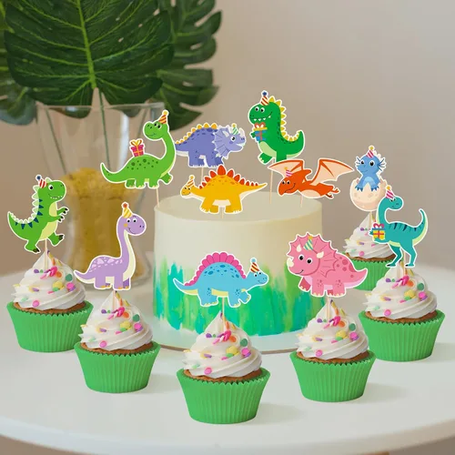 Vista 8 de 48 piezas de decoración de cupcakes de dinosaurio de dibujos animados para cupcakes con temática de dinosaurios para cumpleaños, baby shower