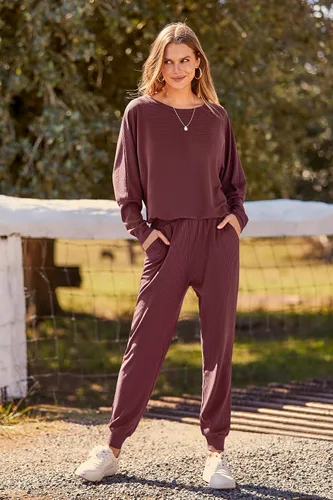 Vista 9 de PRETTYGARDEN - Conjunto de moda de 2 piezas para mujer, color liso, sudadera sin botones y de manga larga, pantalón largo