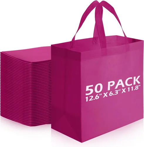 Vista 15 de Reginary 50 bolsas reutilizables a granel, bolsas de compras no tejidas con asas, plegables para boutiques (beige)