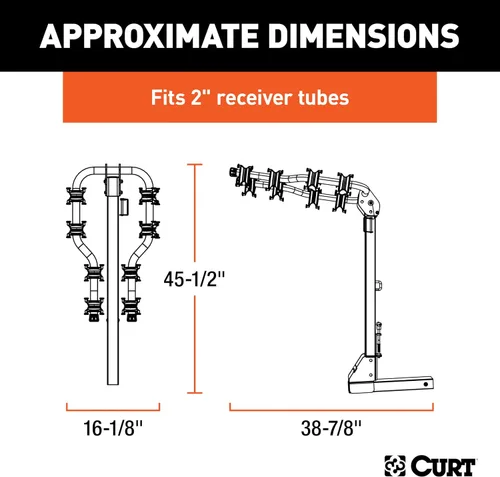 Vista 2 de CURT 18064 Premium - Soporte para enganche de remolque para bicicleta, se adapta al receptor de 2 pulgadas, 4 bicicletas