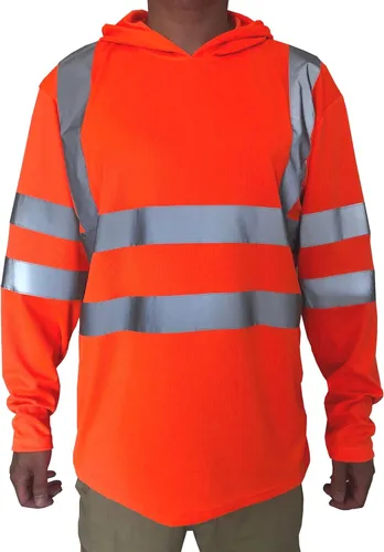 Vista 2 de Hi Vis - Camiseta de alta visibilidad de manga larga para trabajo de construcción, camisetas reflectantes con capucha Naranja