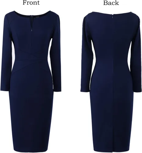 Vista 4 de VFSHOW - Vestido de tubo para mujer, con cremallera frontal, ajustado, tipo lápiz, para el trabajo, negocios, oficina, fiesta