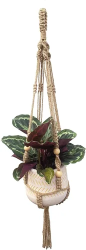 Vista 5 de Saigon Home Decor - Macetas colgantes de macramé para plantas de interior, colgador de plantas con cuentas de madera decorativas con borlas