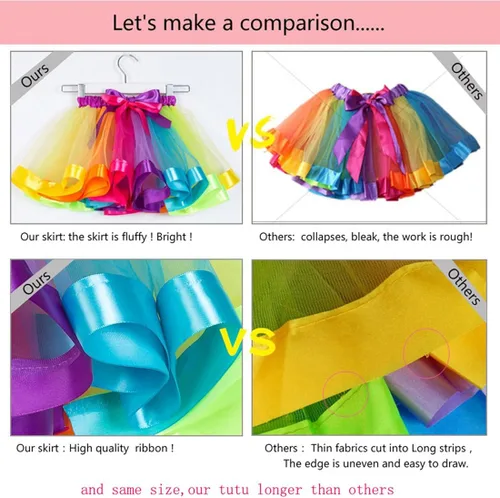 Vista 4 de NEXLOMOS Girls Colorful Rainbow Layered Ribbon Tiered Ballet Tutu Skirt
