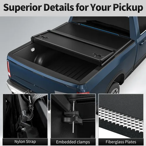 Vista 4 de OEDRO FRP Cubierta Rígida de Tonneau de Triple Pliegue Compatible con Dodge Ram 1500 2009-2024 (Carrocería Clásica y Nueva) Cama de 5.6 pies sin Ram