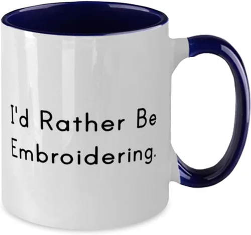 Vista 2 de I'd Rather Be Embroidering. Two Tone 11oz Mug, Embroidery Present From Friends, Sarcastic Cup For Men Women, Funny embroidery, Embroidery gift