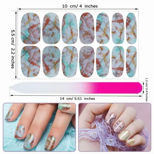 Vista 4 de Maitys 336 piezas de 24 hojas de tiras de esmalte de uñas de envoltura completa, autoadhesivas, tiras de uñas de gel, calcomanías de arte con lima