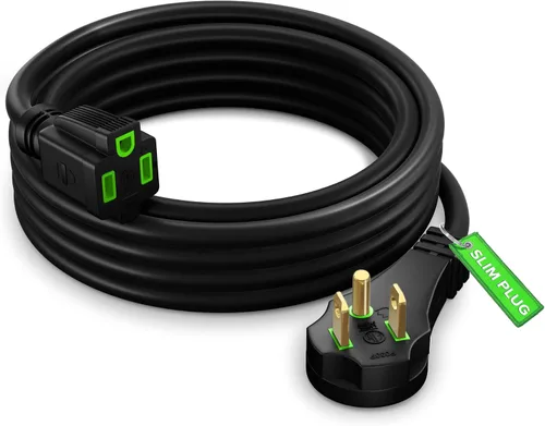 Vista 12 de Maximm Cable de extensión de enchufe plano, 1 pie, negro, perfil bajo 16AWG