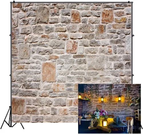 Vista 9 de AOFOTO Fondo de estudio de fotografía infantil de 3 x 5 pies, telón de fondo para sesión de fotos de bebé, pared de piedra antigua, pisos de madera