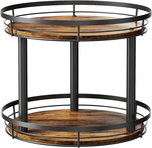 Vista 11 de LAMU Organizador Lazy Susan de Especias de Madera de 10 Pulgadas, Organizador de Especias de 2 Niveles para Gabinete, Encimera, Cocina, Superficie