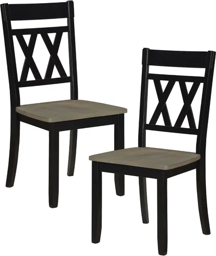 Vista 9 de Lexicon Silla de comedor de madera estilo granja, juego de 2, respaldo cruzado doble, sillas rústicas sin brazos, muebles de cocina y comedor, Negro