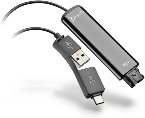 Vista 2 de Poly - Adaptador digital DA85M USB-A/USB-C (Plantronics) - Funciona con auriculares Poly Call Center de desconexión rápida (QD) - Protección