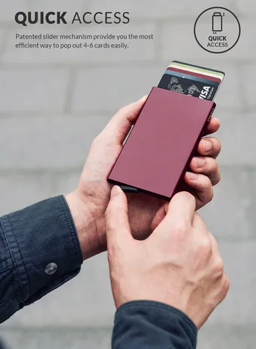 Vista 43 de VULKIT Cartera desplegable, soporte minimalista para tarjetas de crédito, bloqueo RFID, funda de metal delgada para hombres